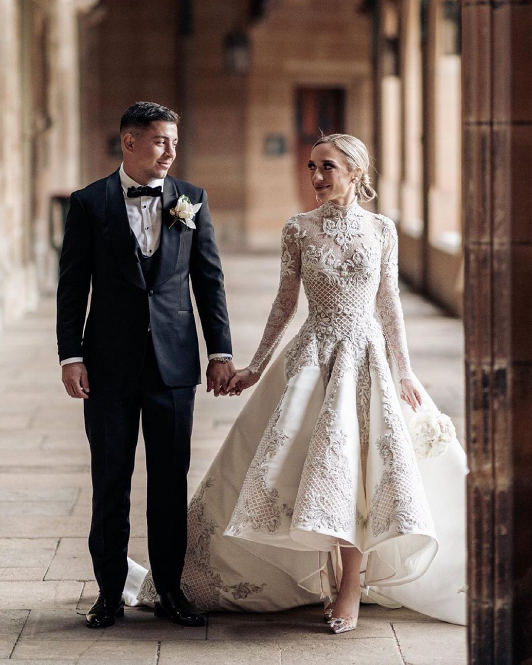 high low wedding dresses vintage with long sleeves lace high neck jatoncouture