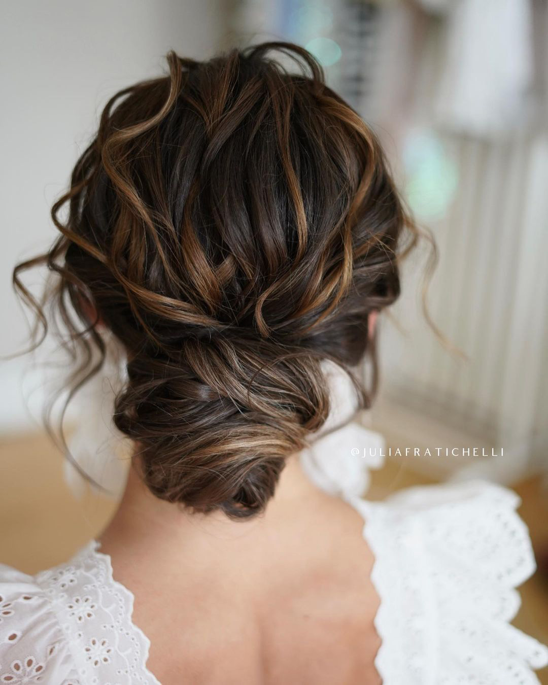 rustic wedding hairstyles curly low bun juliafratichelli.bridalstylist