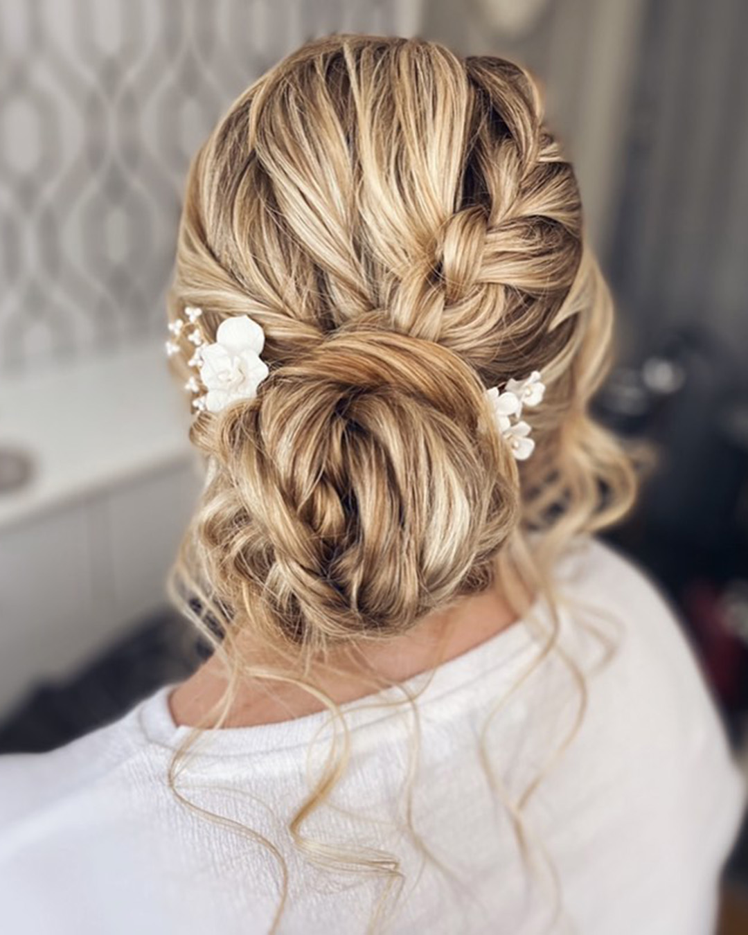 rustic wedding hairstyles slightly messy braided bun bridalhairbymichellejewess