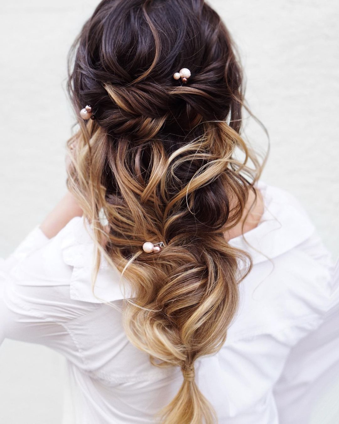 rustic wedding hairstyles slightly messy cascading hair down martinajagr