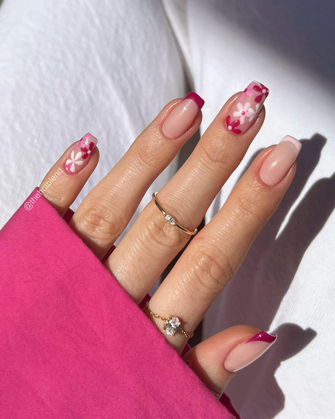 pink and white nails hot with flowers and french tips thehotblend