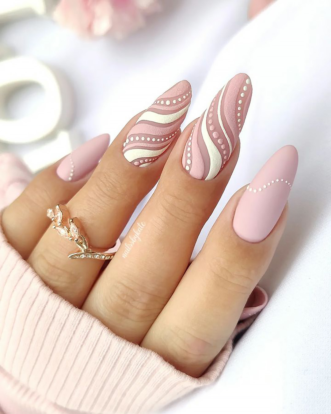 pink and white nails matte elegant almond nailssbykate
