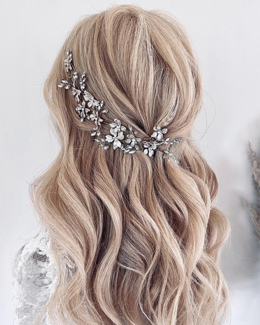 wedding hairstyles for medium hair down with crystal halo kimannesley.hair