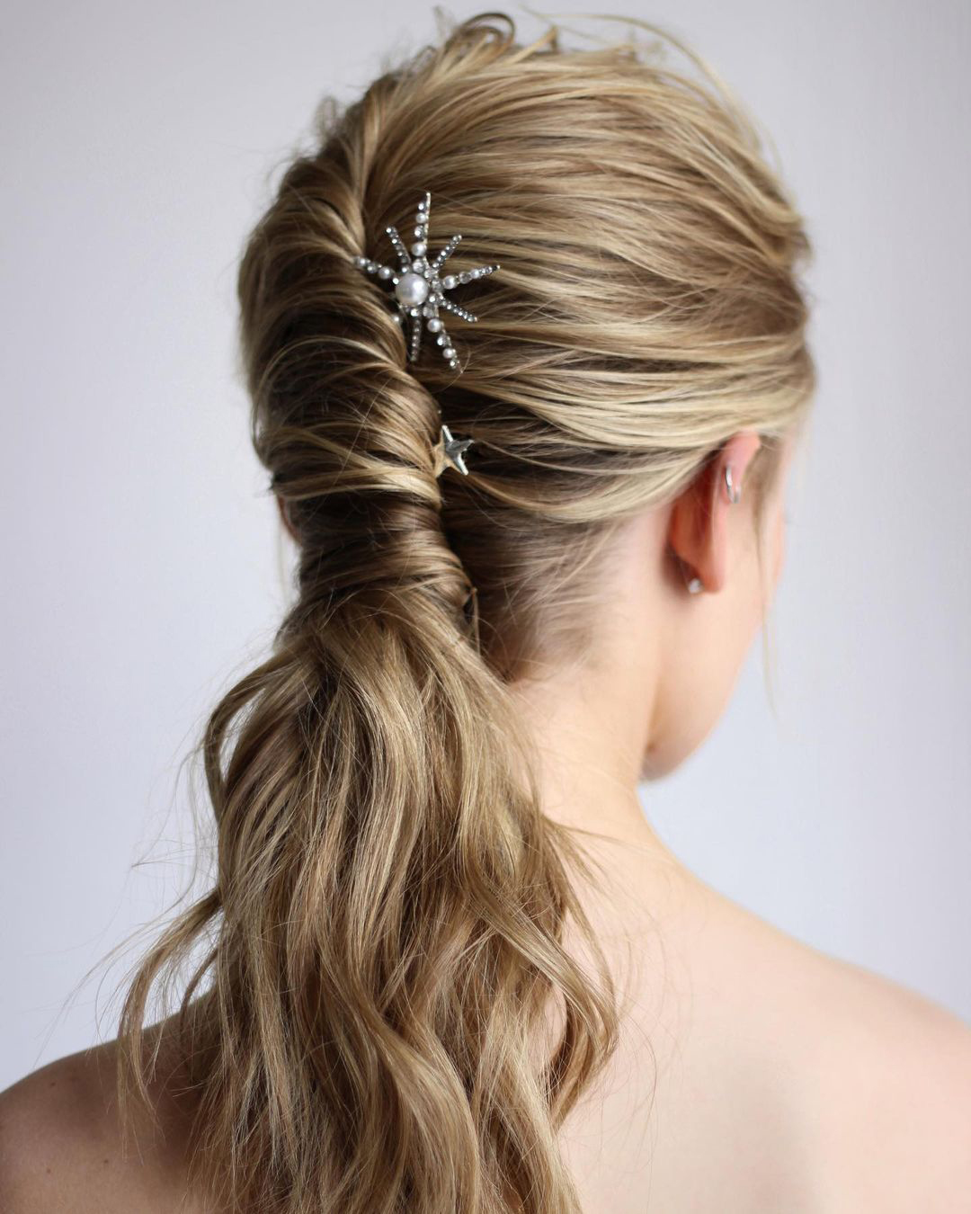 wedding hairstyles for medium hair swept low ponytail pustovalova.kris