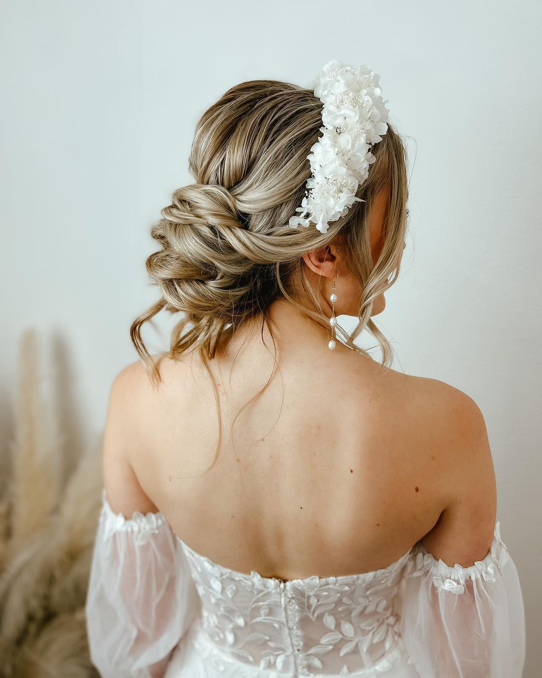 wedding hairstyles for medium hair elegant updo with flower headband bohobeautybox