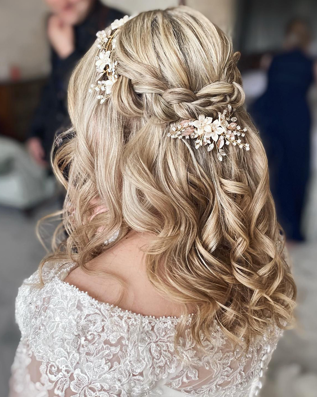 wedding hairstyles for medium hair half up with braids and headband bridalhairbymichellejewess