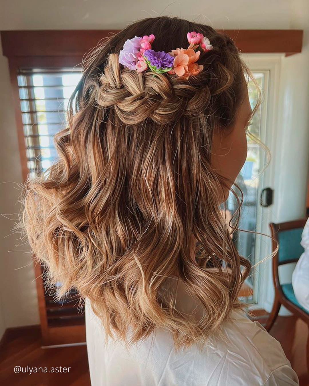 rustic wedding hairstyles for bridesmaid bob with0braid with flower ulyana.aster