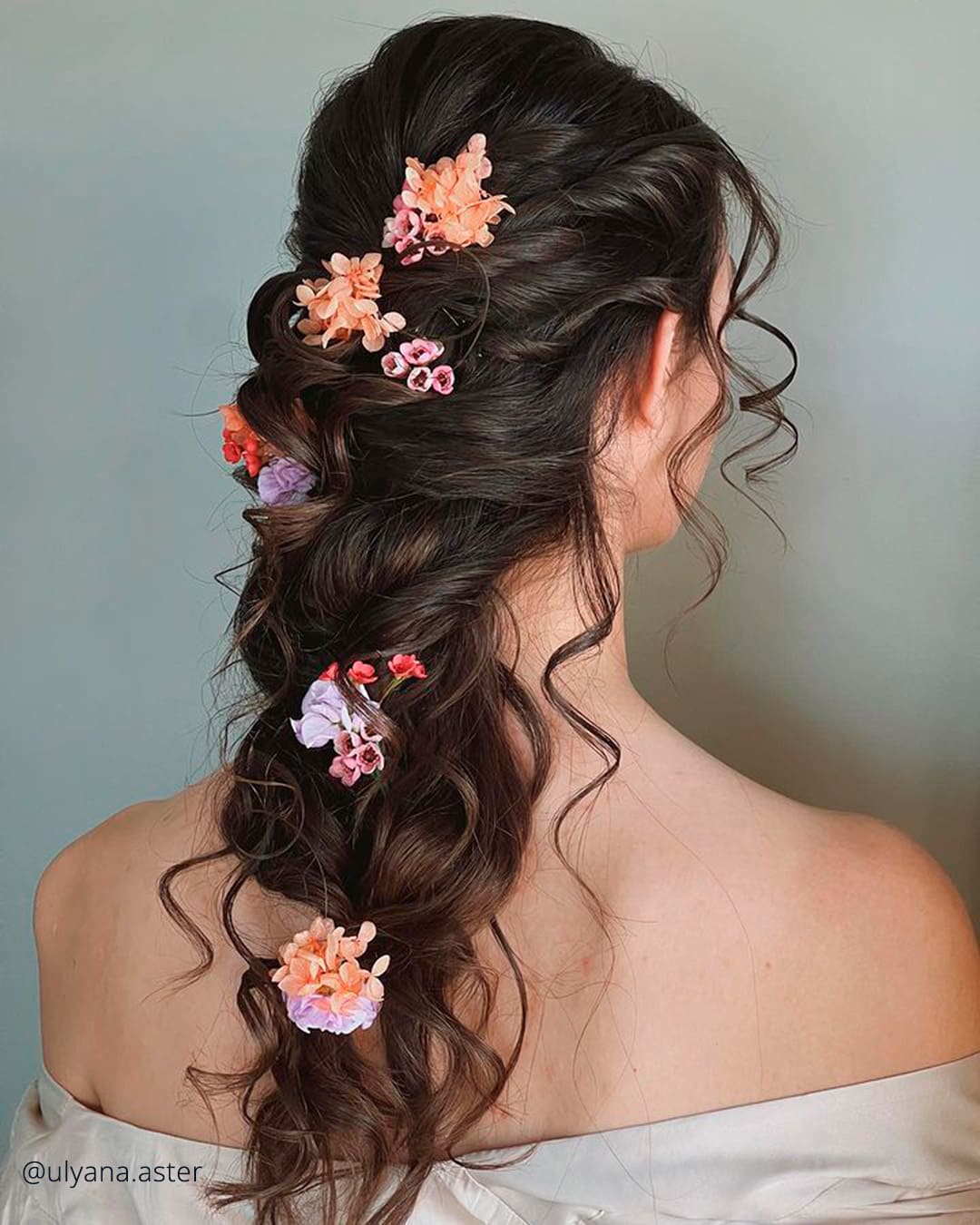 rustic wedding hairstyles for bridesmaid long braid with flowers ulyana.aster