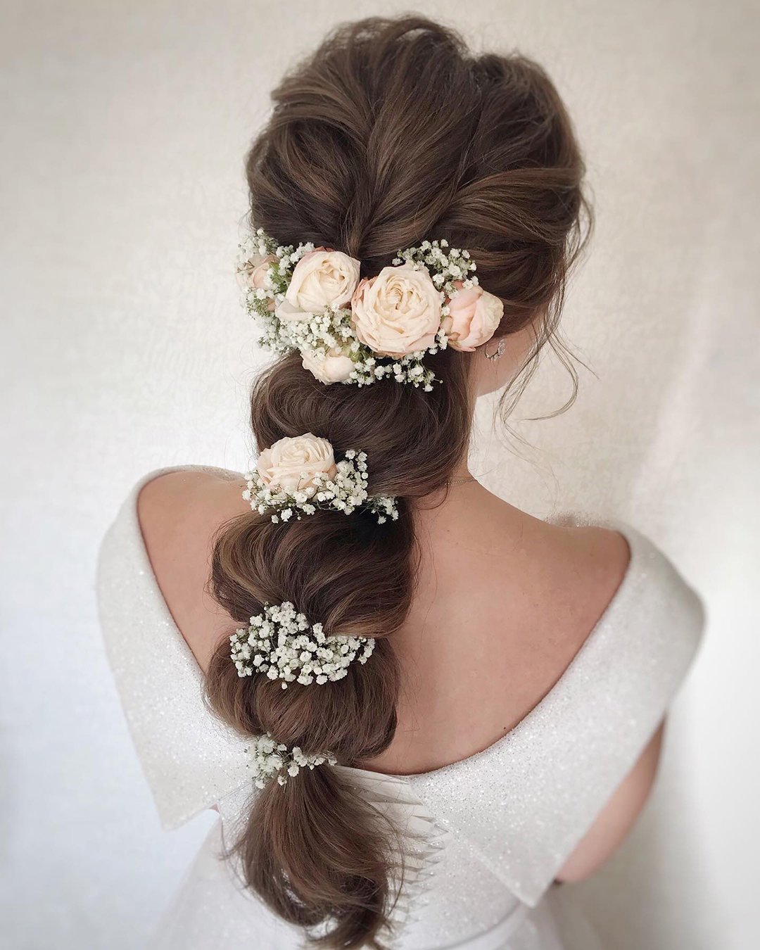 rustic wedding hairstyles long hair down with baby breath julia_alesionok