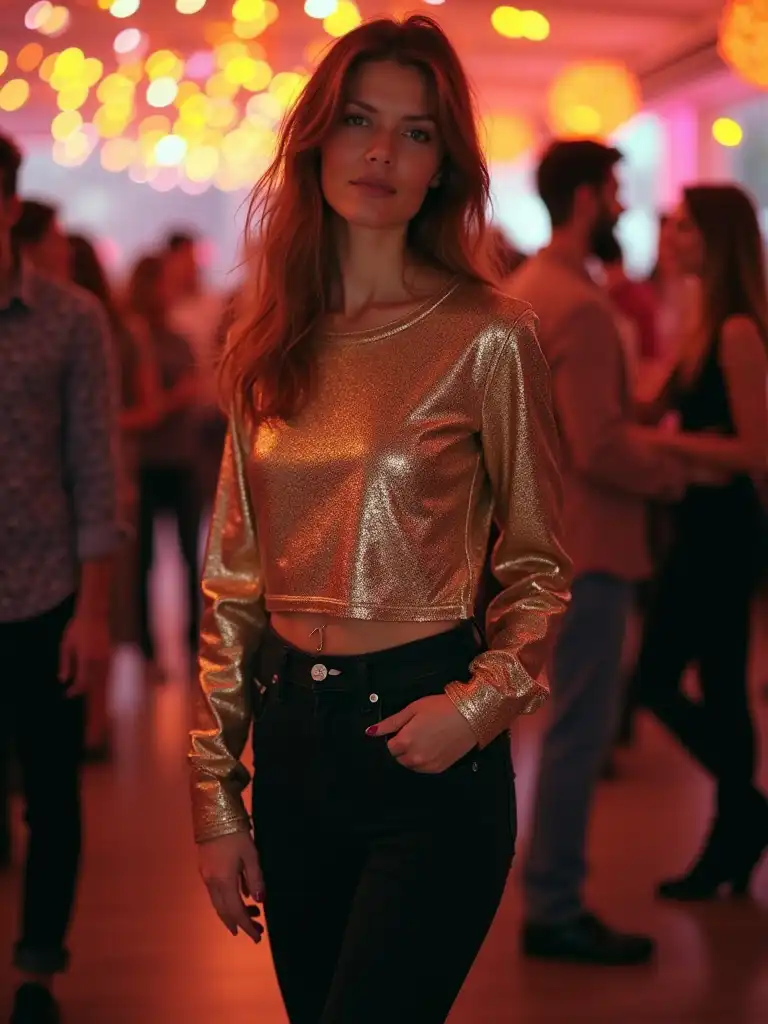 3. Sequined Top + Black Skinny Jeans