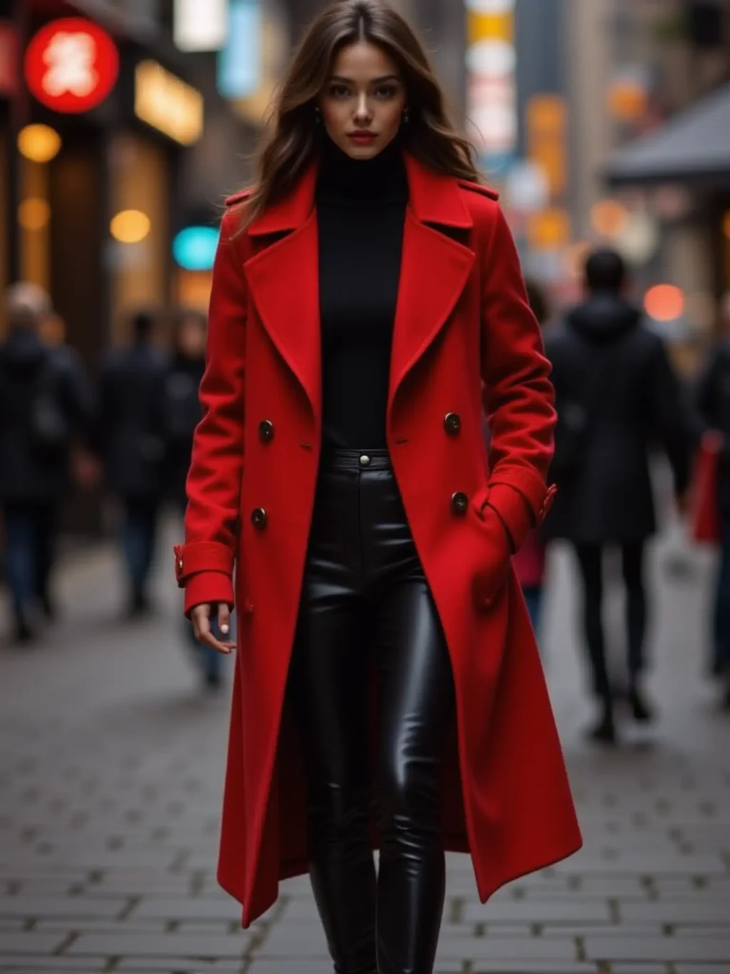 Statement Coat + Turtleneck + Leather Pants