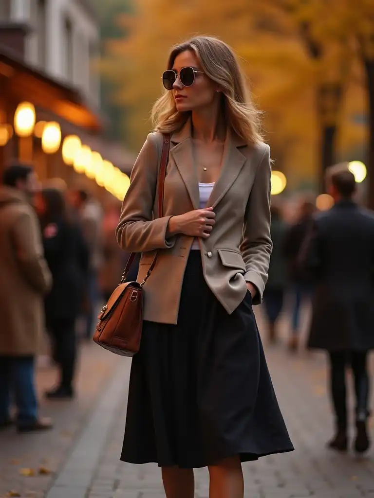 Wool Blazer and Midi Skirt