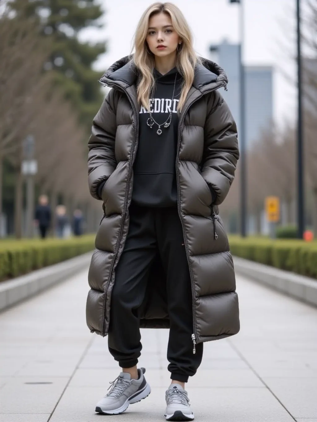 Long Quilted Coat + Hoodie + Joggers