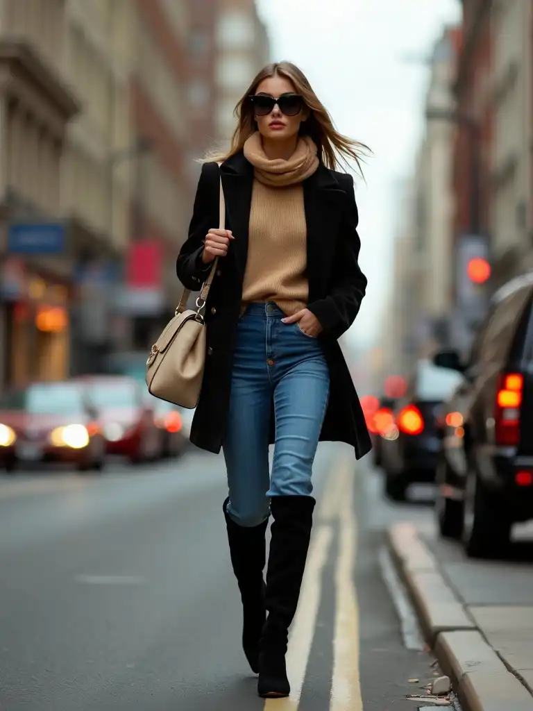 stylish over-the-knee black boots, ideal for adding a chic touch to fall and winter wardrobes.