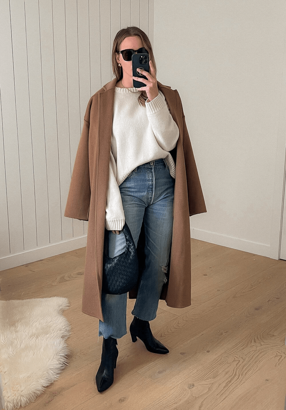 Camel Coat with Sweater and Boots