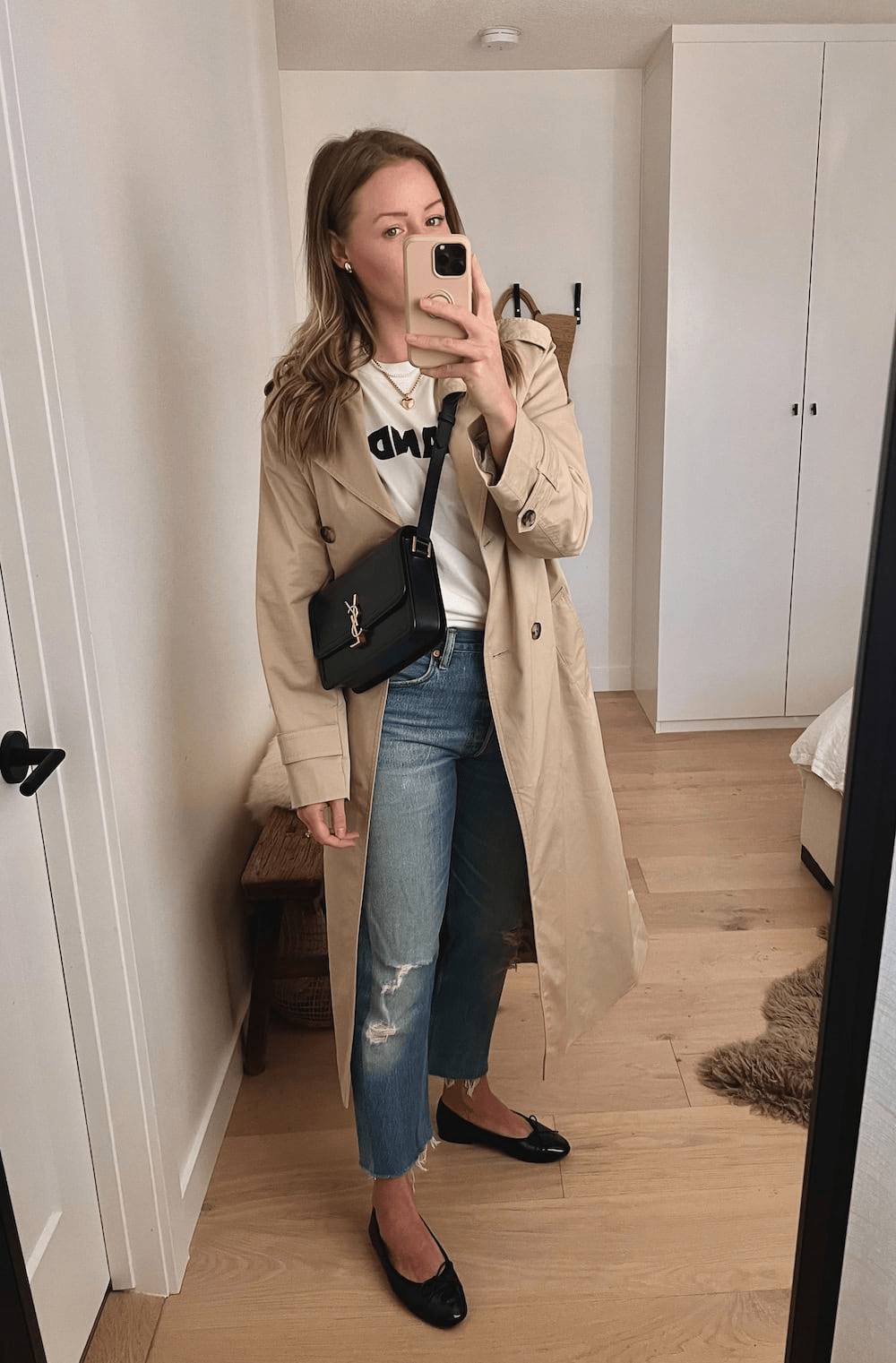 Trench Coat with a Graphic Tee