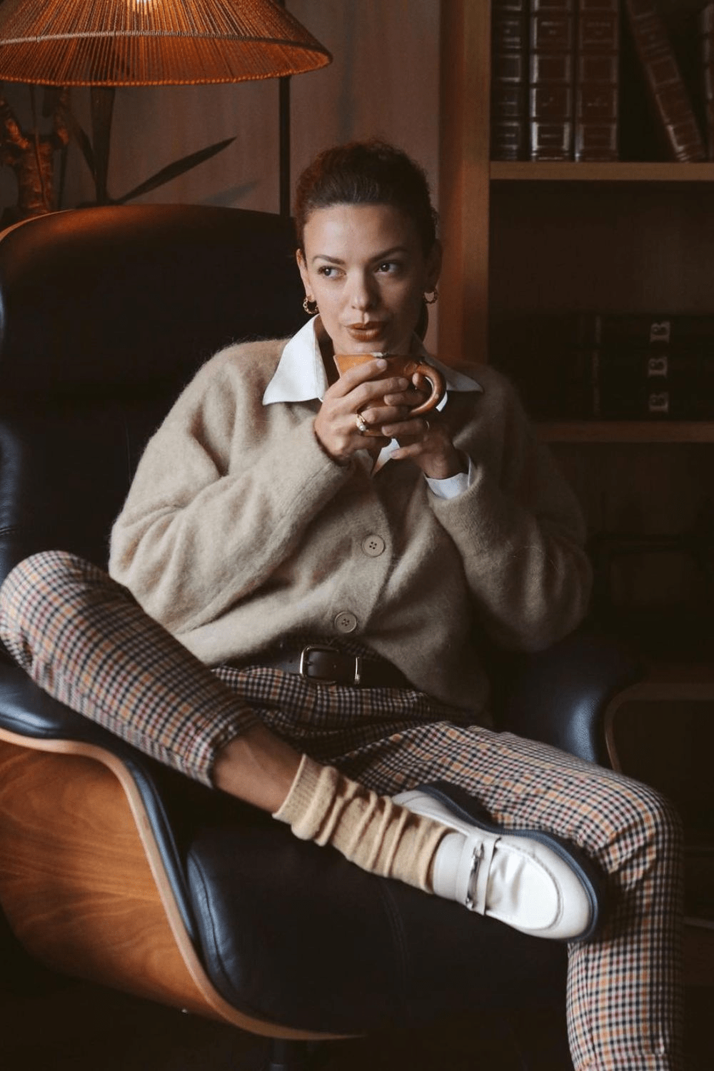 Ivy League Classic: Beige Cardigan & Plaid Pants