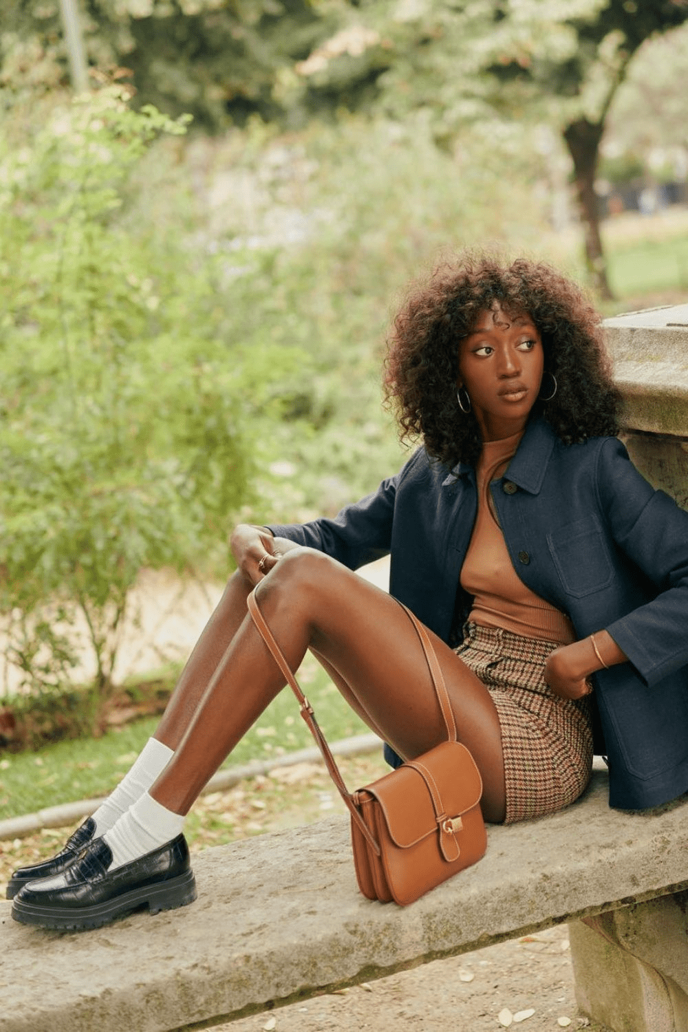 Fall Perfection: Navy Jacket & Plaid Skirt Pairing