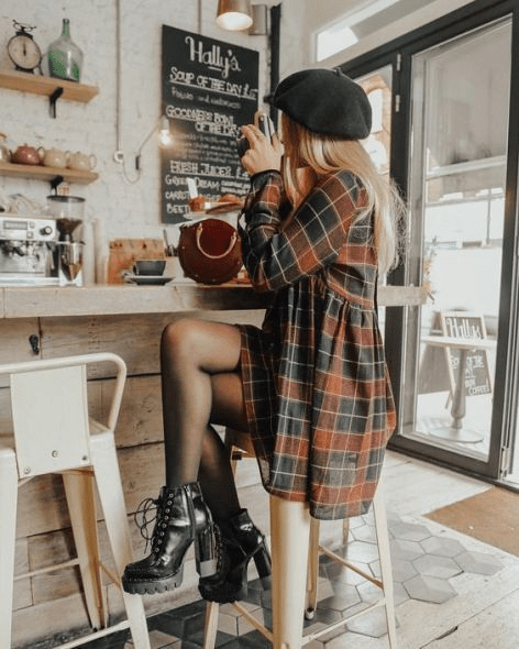 Plaid Dress Perfect for a Coffee Date