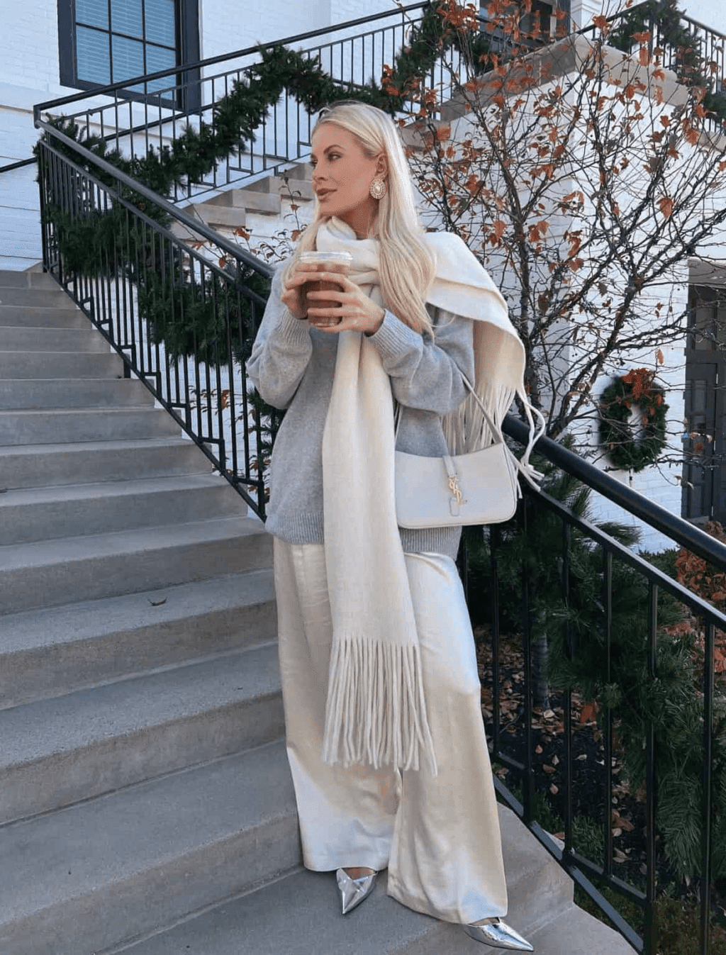 Oversized Sweater + Cream Silk Pants