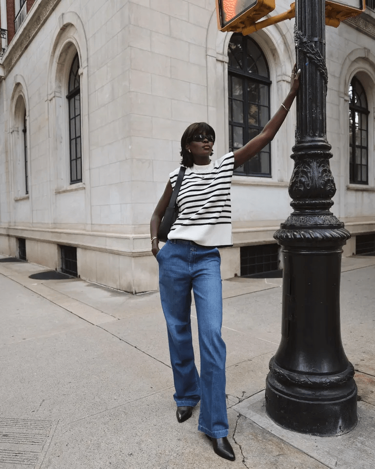 Sleeveless Sweater & Flared Jeans