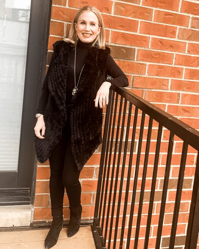 Black Monochrome with Faux Fur Vest