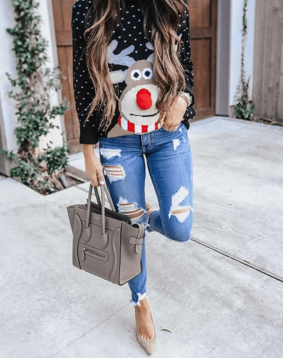 Distressed Denim and Ugly Christmas Sweater