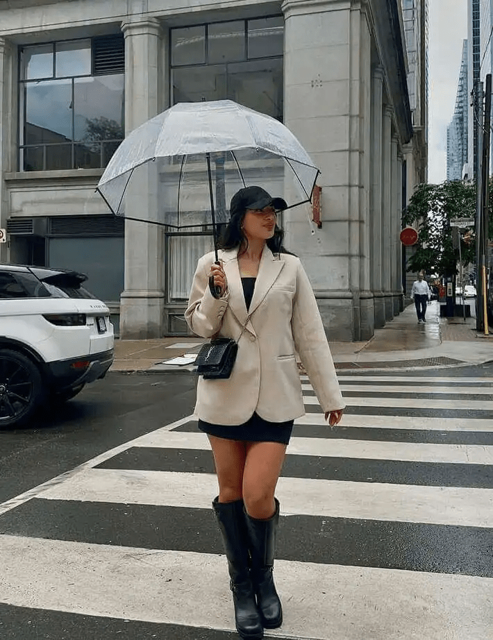 Blazer, Mini Skirt, and Knee-High Boots