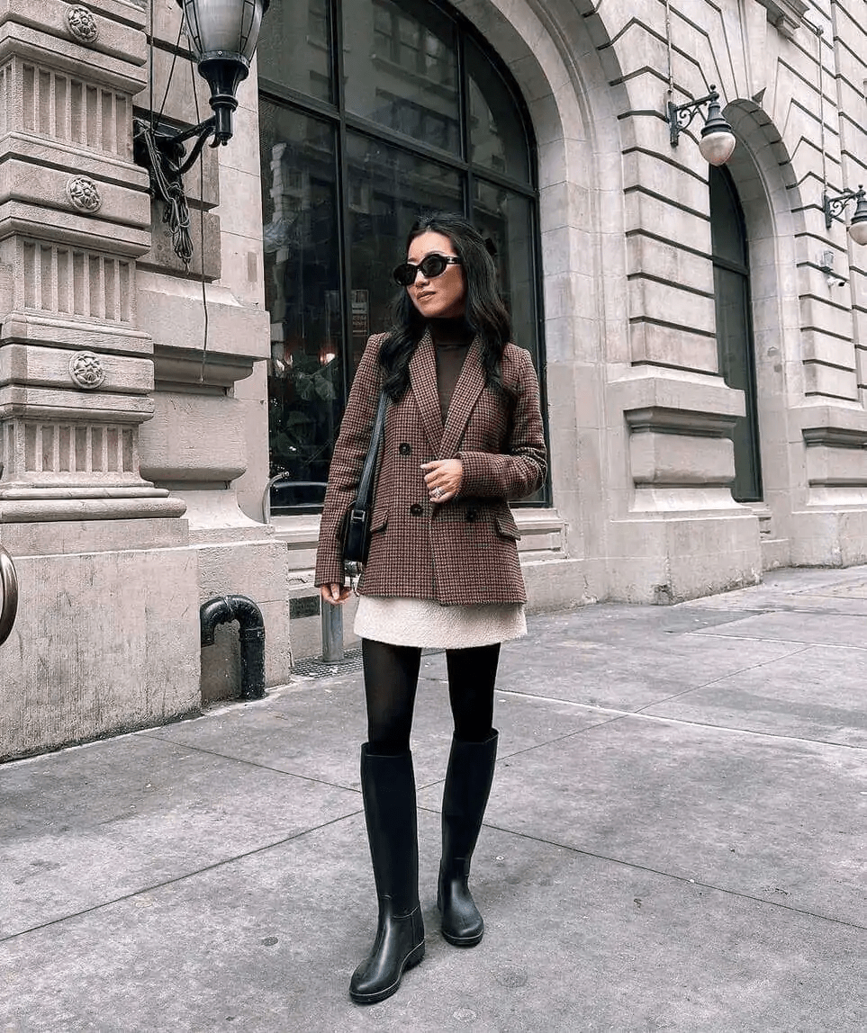 Blazer, Mini Skirt, and Boots