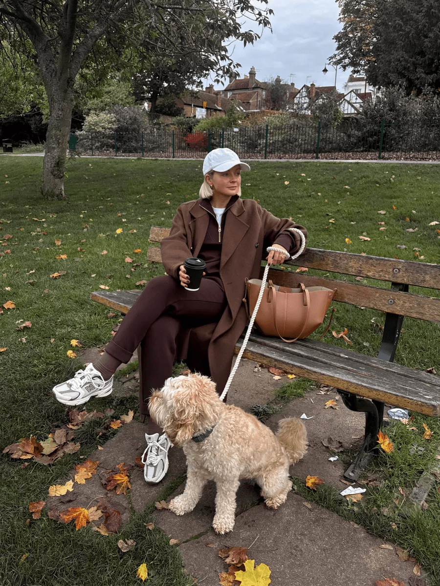 Go Chic with a Brown Coat and Matching Sweat Set