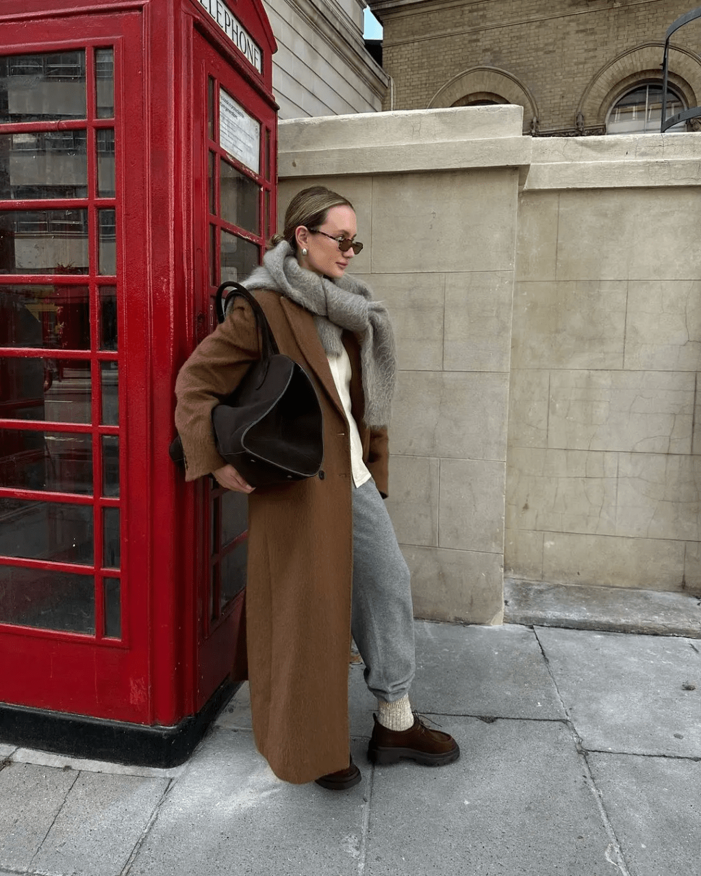 Blend Classic and Cozy: Long Coat with Sweatpants