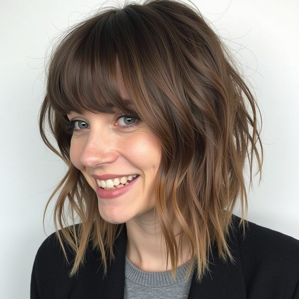 14. Layered Shag with Full Bangs