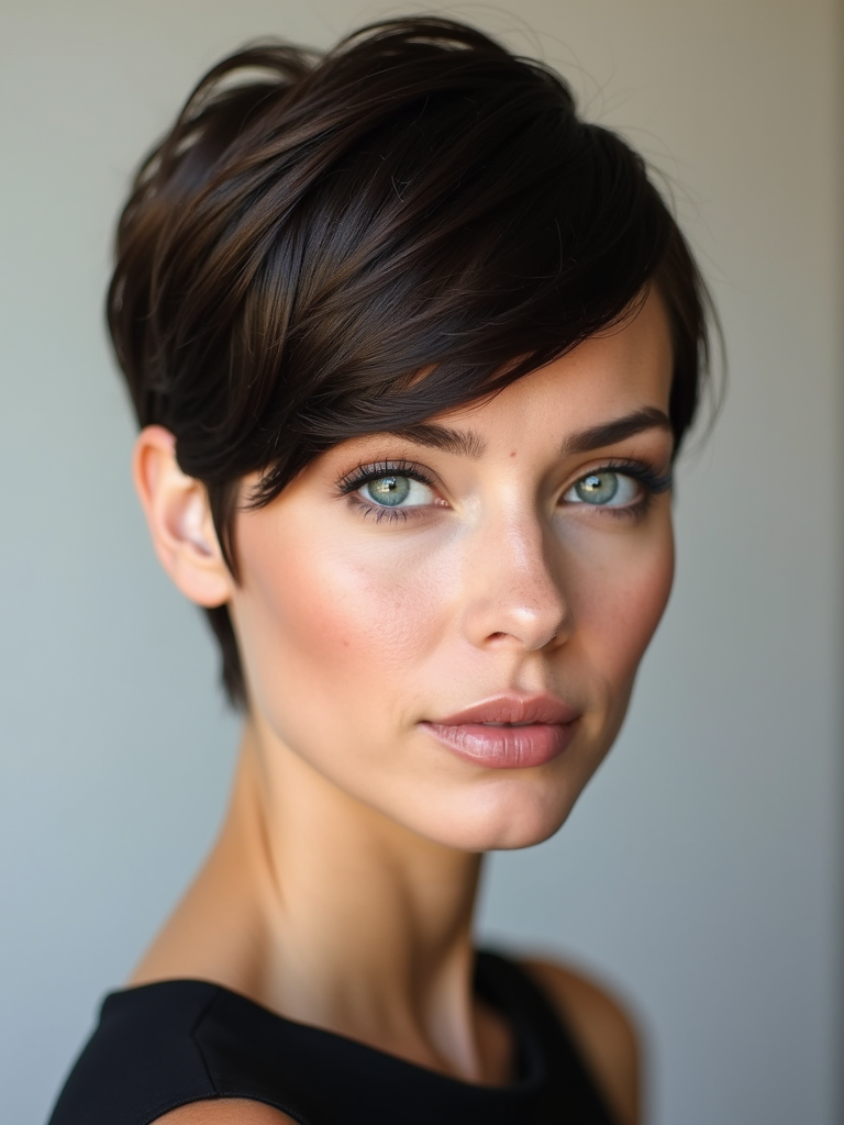 15. Sleek Pixie with Side-Swept Bangs