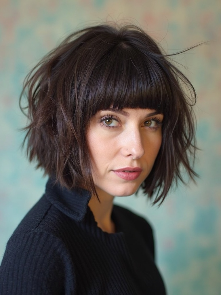 9. Textured Bob with Baby Bangs