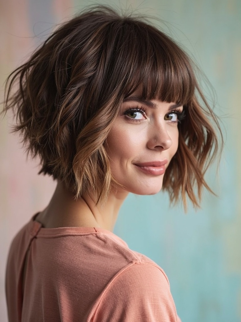 9. Textured Bob with Baby Bangs