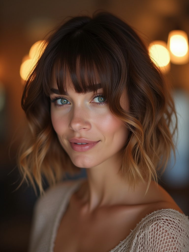 2. Layered Bob with Side-Swept Bangs